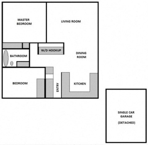 Floor plan for 2 beds, 1 bath, 914 sqft